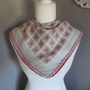 1950s red, gray & black silk scarf